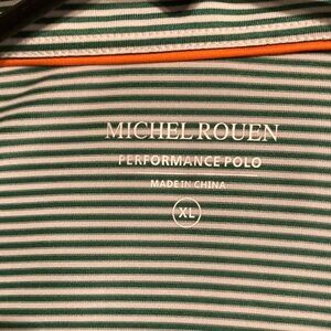 Michel Rouen Green and White Striped Performance Polo with Orange Trim